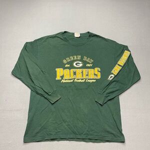 Green Bay Packers Shirt Mens Large Green NFL Long Sleeve Spellout Graphics Y2K